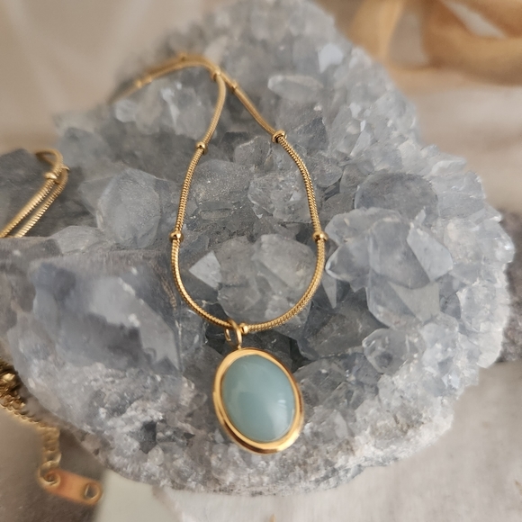 Titanium steel/18k gold Aquamarine necklace - Picture 5 of 5